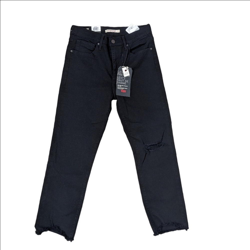 Levi's 724 High Rise Straight Cropped Black Jeans Size 28